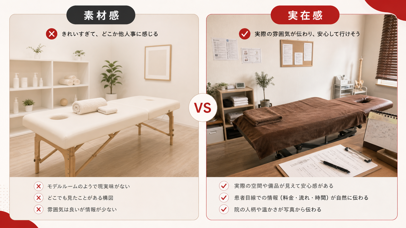 フリー素材と自前写真の印象の違いを比較した図