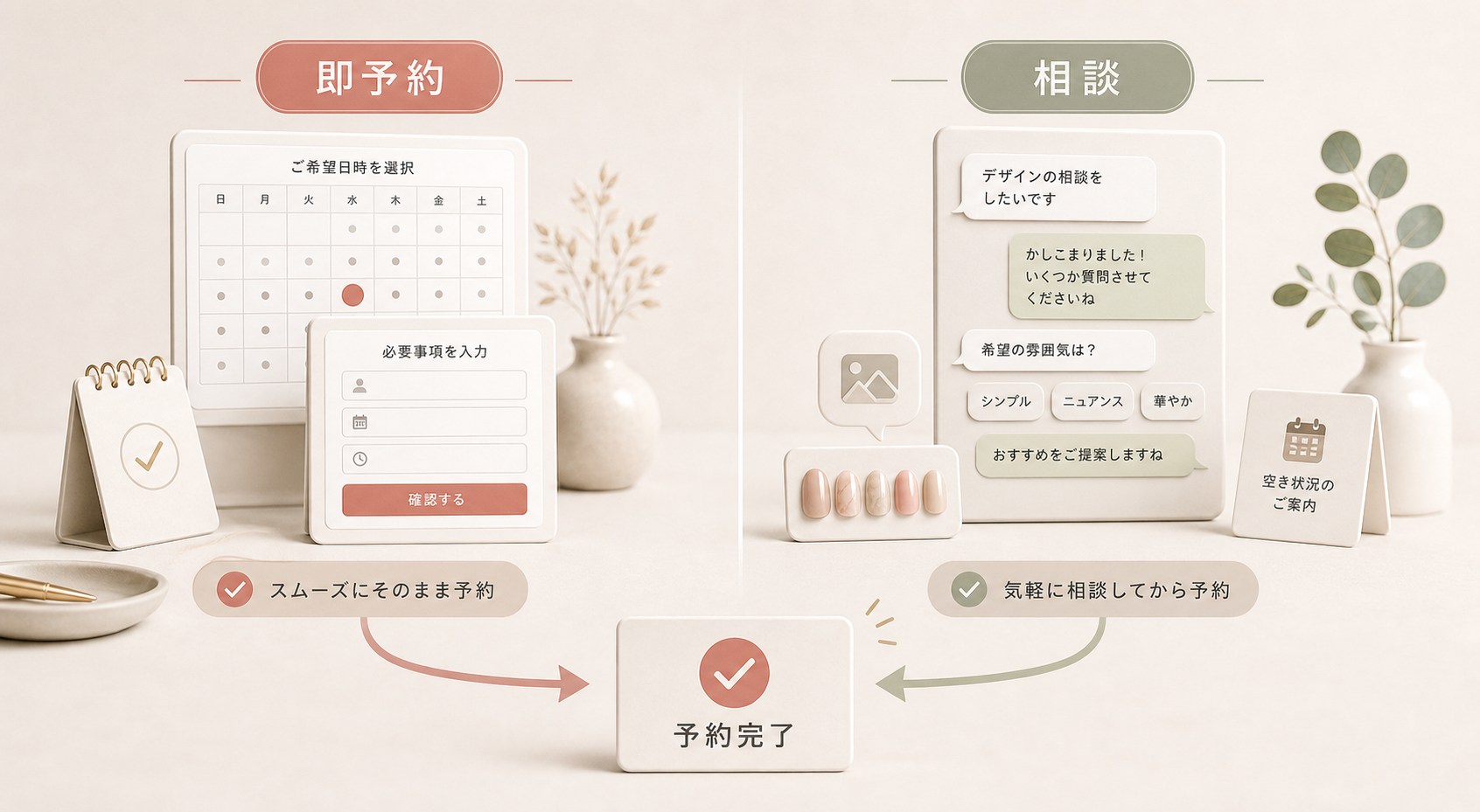 ネイルサロンでWeb予約とLINE相談を使い分ける導線図